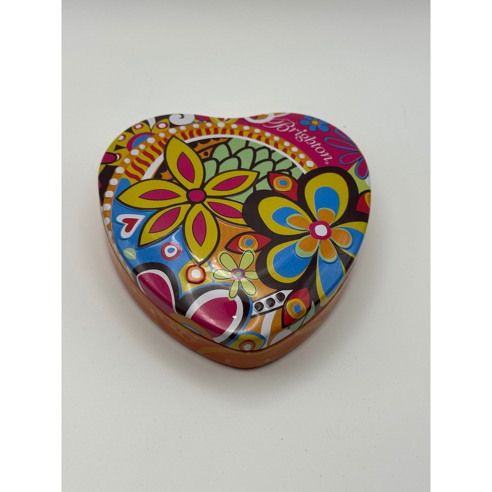 Brighton‎ Heart Shaped Jewelry Tin Floral Paisley Multi Color Small Metal Box